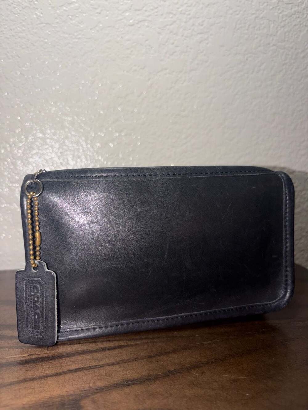 Vintage Coach Black Leather Cosmetic Case Clutch Pouch